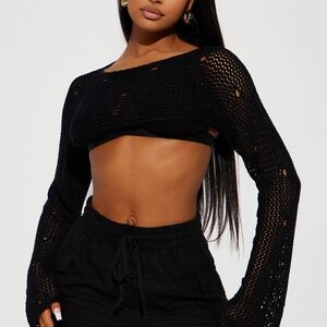 Fashion Nova Black Mesh Long Sleeve Top